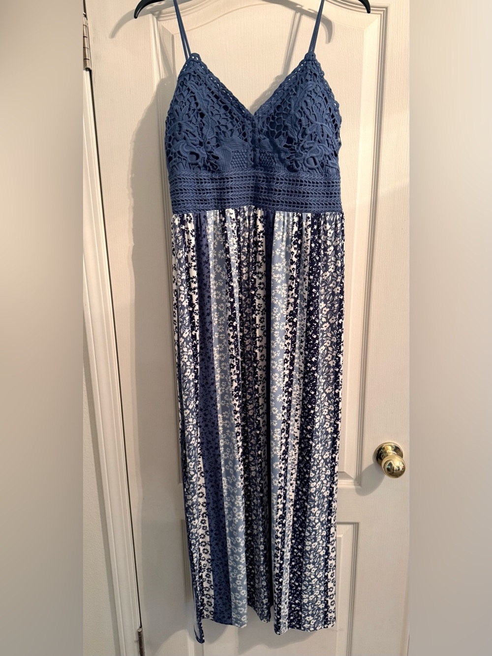 Blue Floral Maxi Dress - Navy & Light Blue